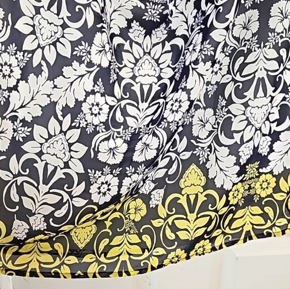 Tacera 2X Boho Floral Border Tunic Dress Black White Yellow Flowy Shift - Picture 2 of 4